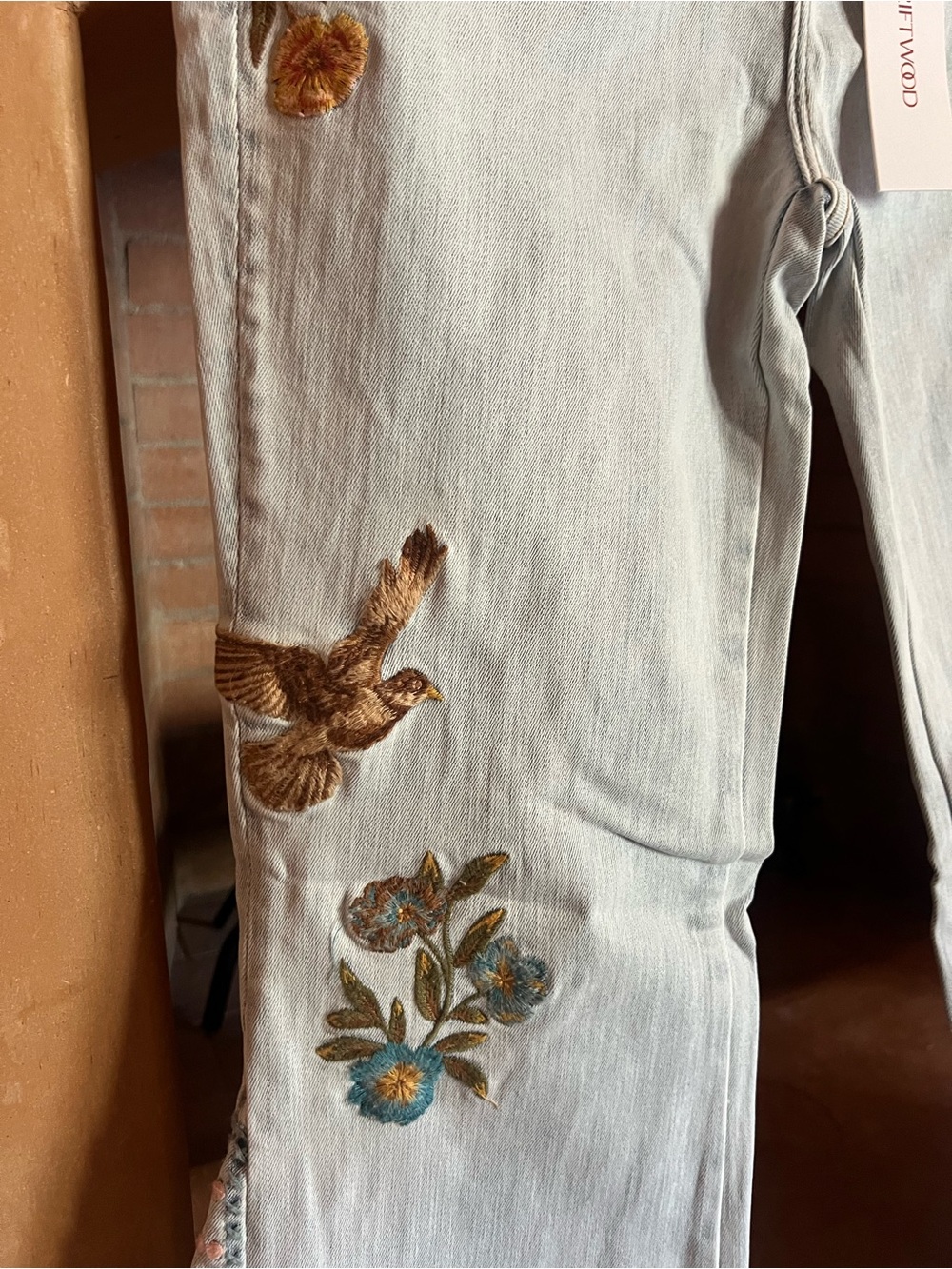 DRIFTWOOD Light Blue Embroidered Flare Jeans with Western & Floral Motifs - Picture 3 of 6